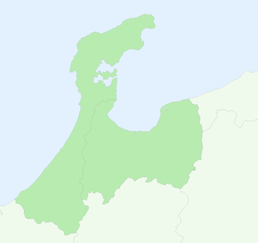 富山県全域、石川県全域